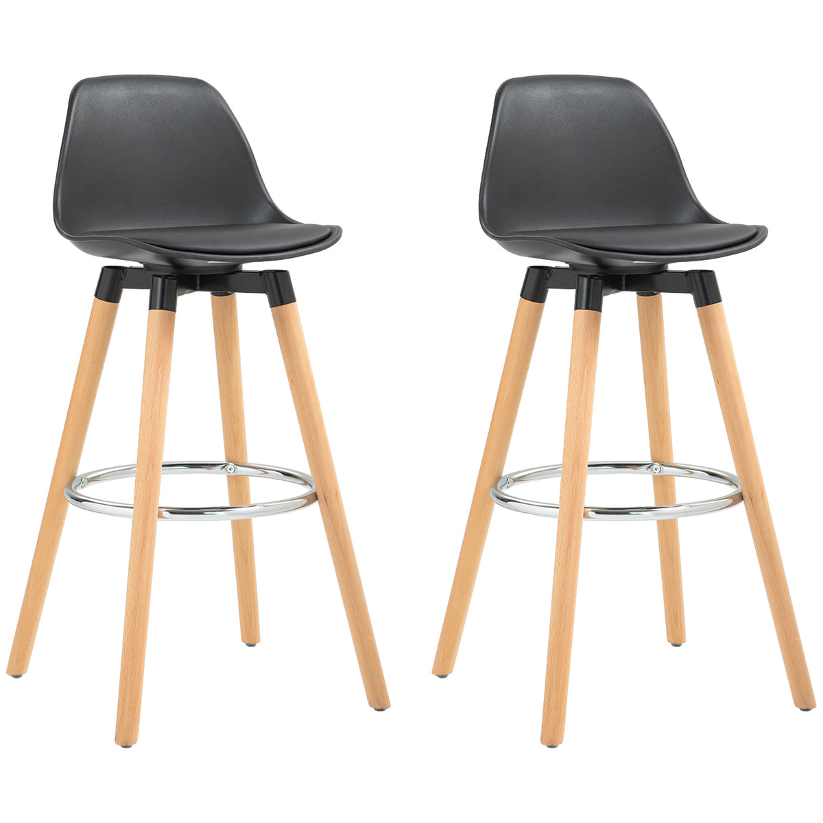 Lot de 2 tabourets de bar, chaises de bar avec dossier et repose-pieds, assise rembourrée, 43 x 43 x 91 cm, noir-0