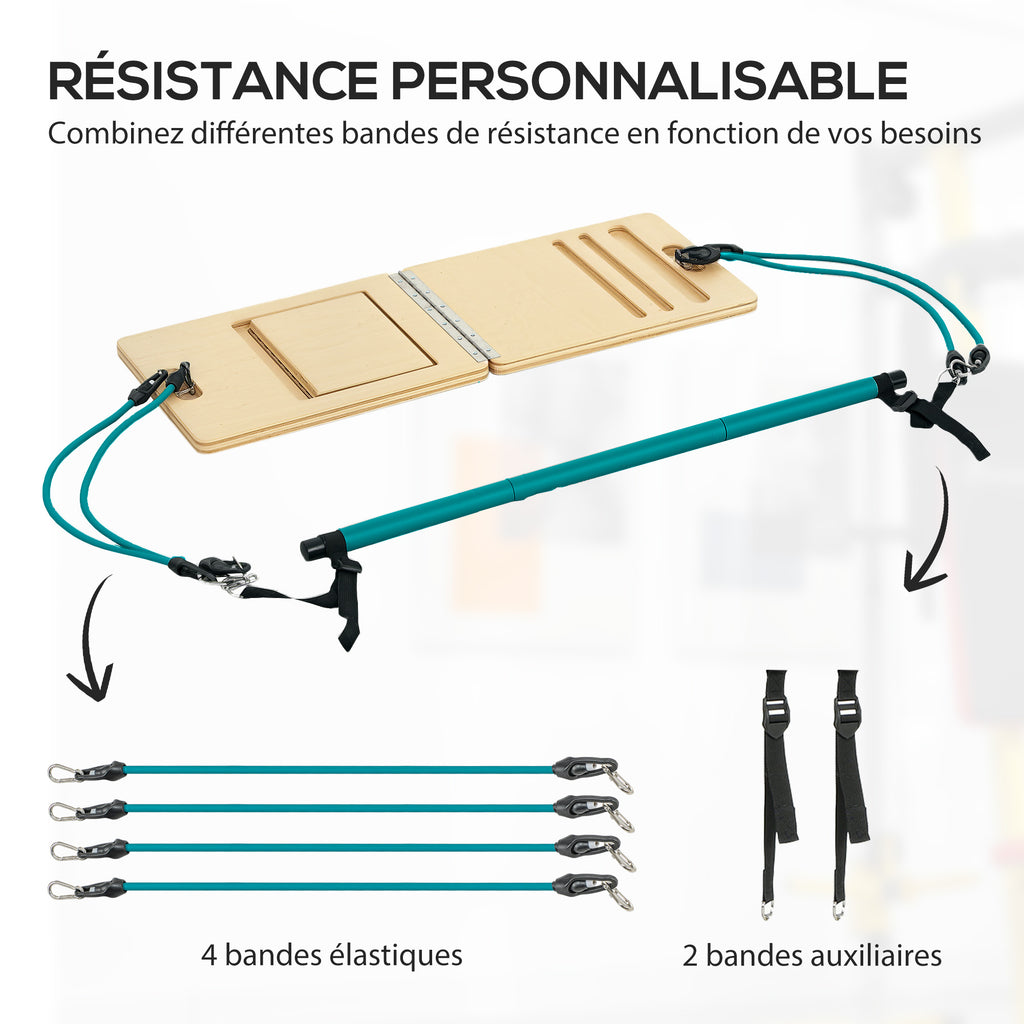 Ensemble de barre de pilates et de bandes de résistance avec planche inclinée réglable, équipement d'entraînement bleu-4