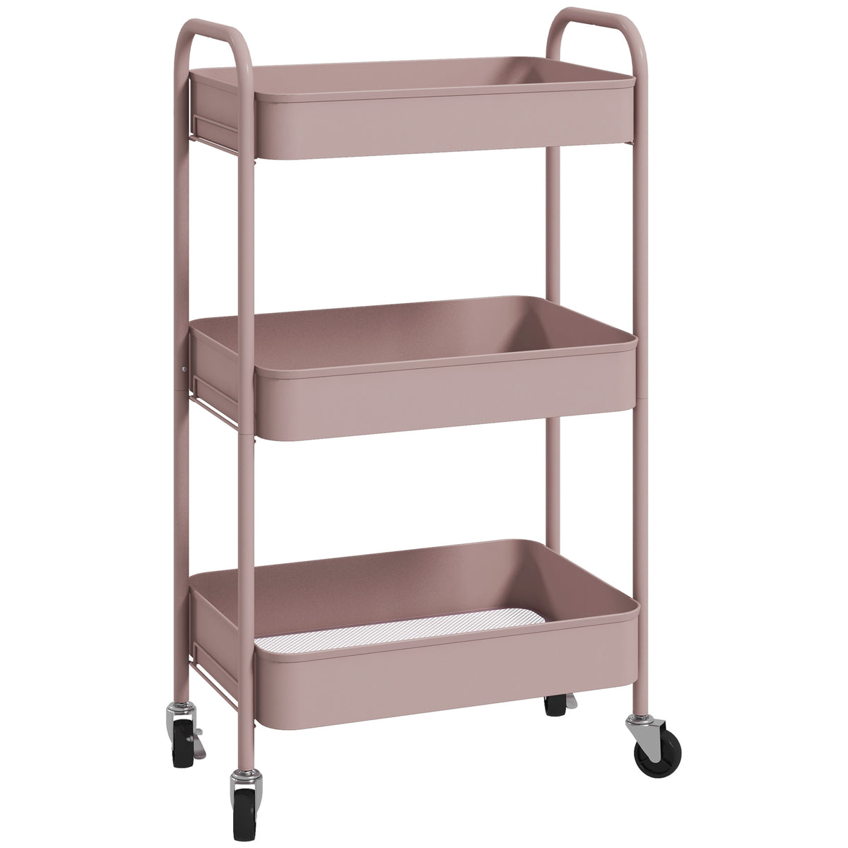 Desserte chariot de rangement en acier chariot de service à roulettes 3 plateaux ajourés 45 x 30,6 x 79 cm rose-0