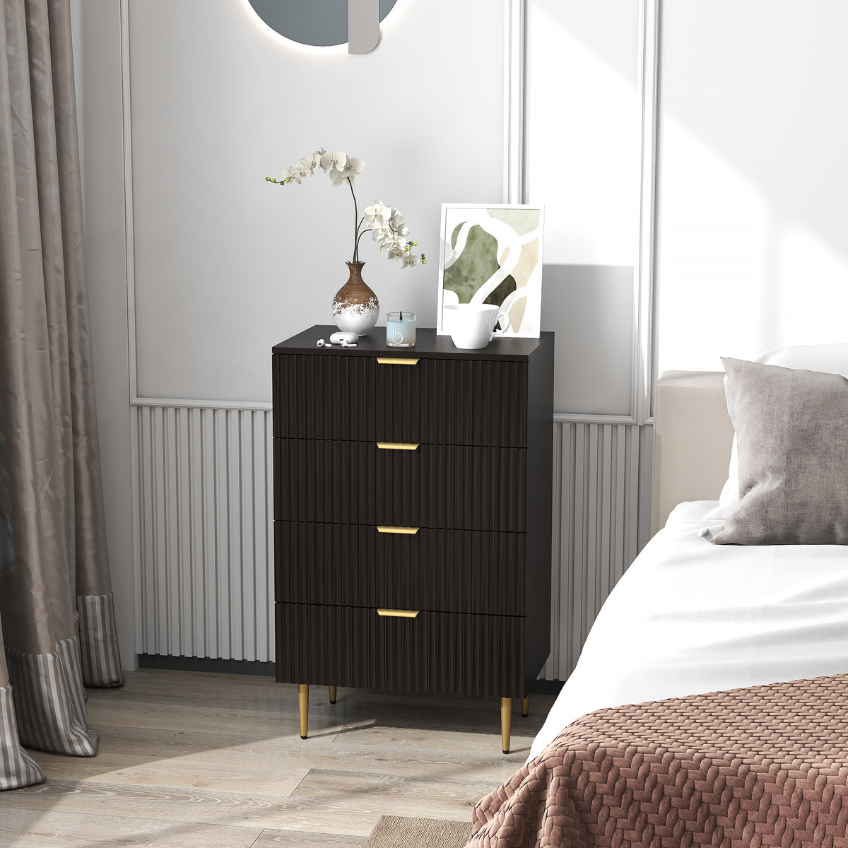 Commode 4 tiroirs commode chambre meuble de rangement moderne avec poignées et pieds dorés, dim. 60 x 40 x 96 cm, noir-6
