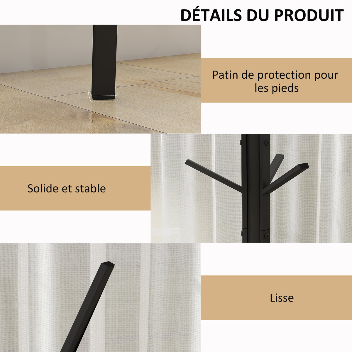 Porte-manteau trépied design contemporain branches étagère + 9 patères dim. 45L x 45l x 180H cm métal noir-4