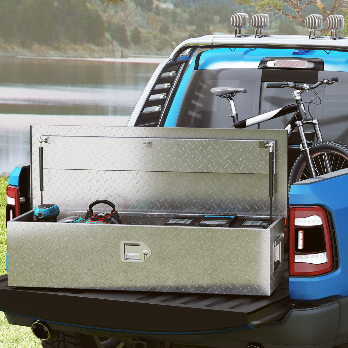 Boîte à outils pour remorque boîte de rangement en aluminium poignées larges et antidérapantes 99 x 33 x 25,5 cm argent-1