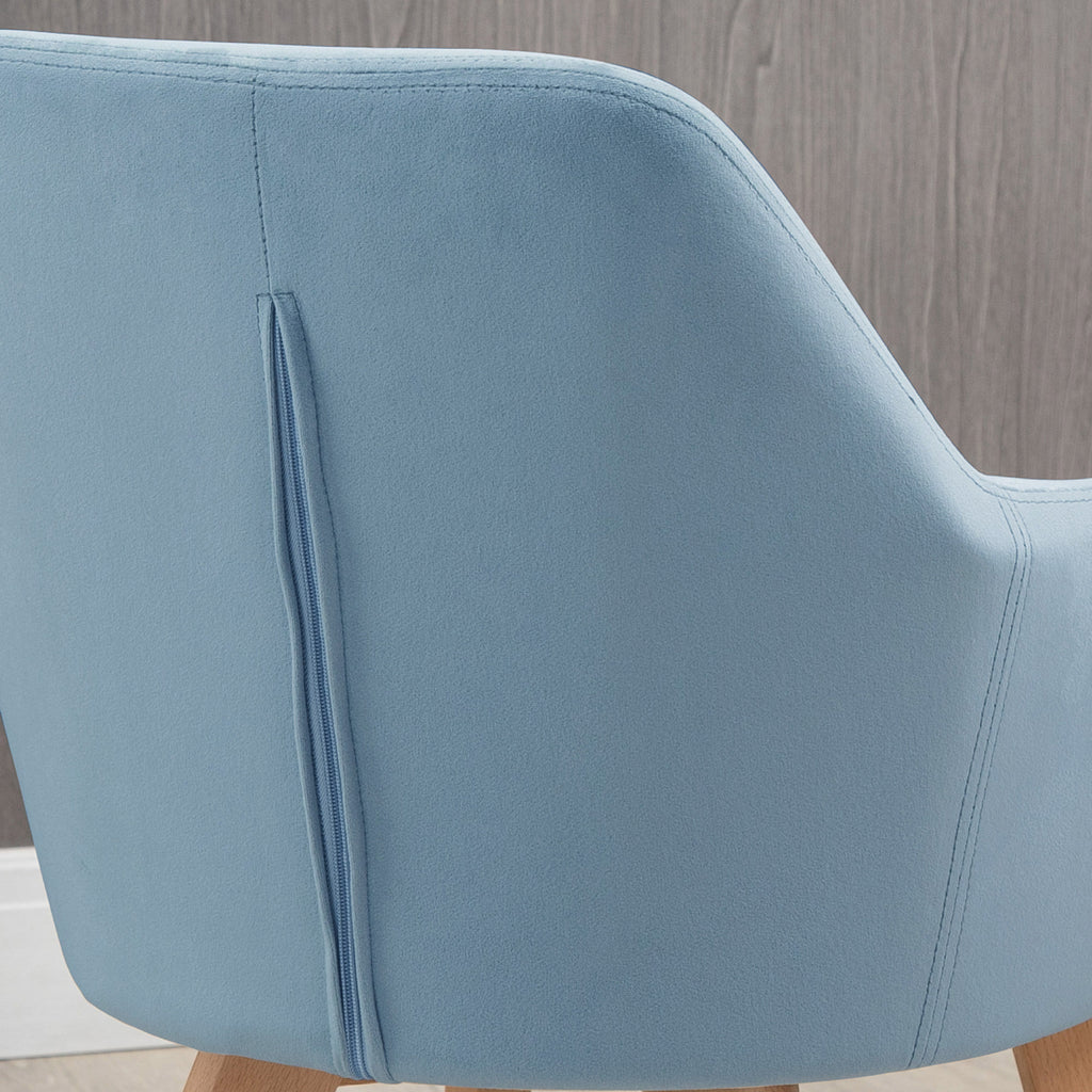 Lot de 2 chaises de salle à manger Fauteuil Assise rembourrée en tissu effet velours Pieds en bois, bleu-6