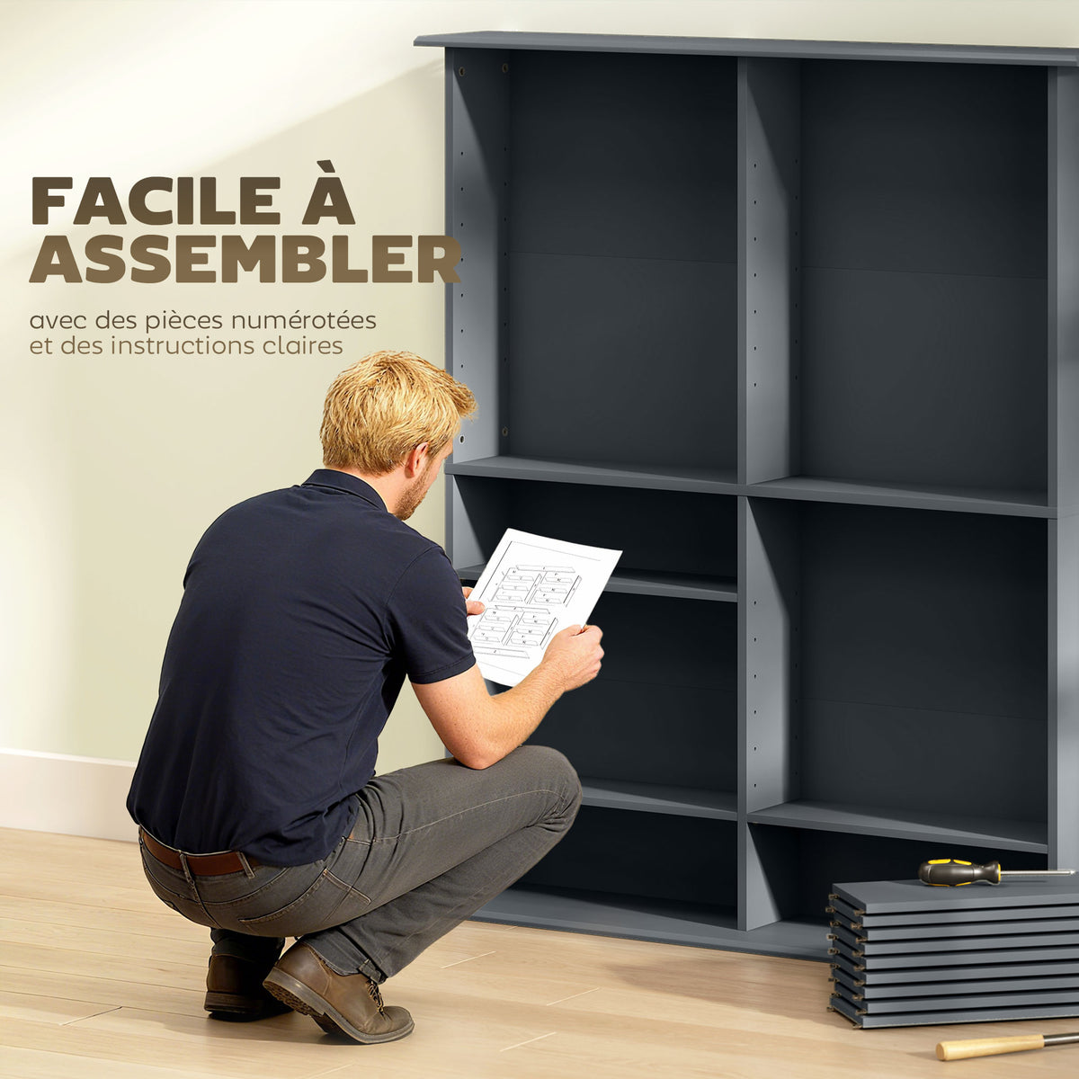 Rangements pour CD et DVD avec 16 compartiments et 12 étagères réglables capacité max. 720 CD/396 DVD et Blu-ray gris-6