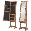 Armoire à bijoux armoire de rangement sur pieds boîte à bijoux avec miroir multi-rangements éclairage LED brun rustique-0