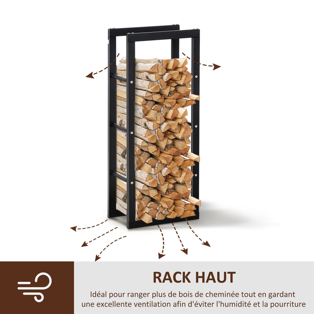 Range bûches Etagère porte bois de cheminée porte-bûches intérieur et extérieur charge max. 100 Kg dim. 40L x 25l x 100H cm métal noir-4