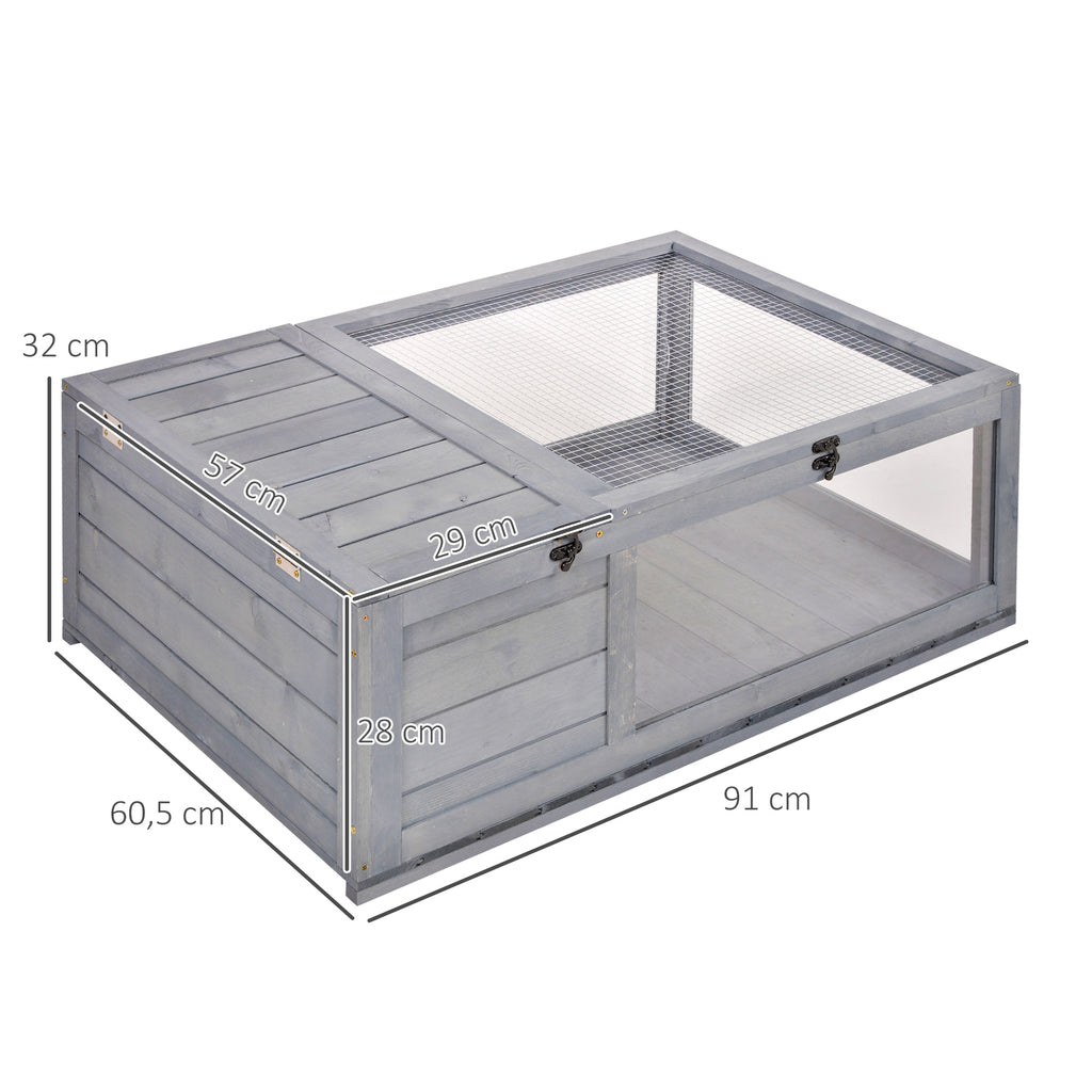 Maison enclos cage habitat pour petit animal tortues avec 2 espaces 91 x 60,5 x 32 cm bois massif gris-2