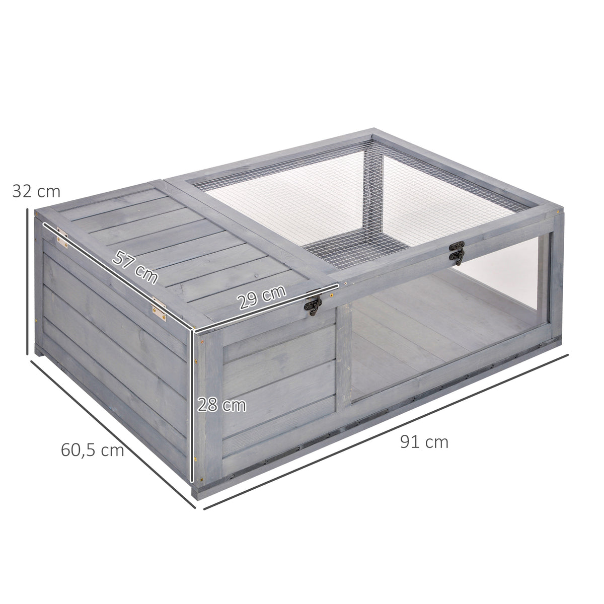 Maison enclos cage habitat pour petit animal tortues avec 2 espaces 91 x 60,5 x 32 cm bois massif gris-2