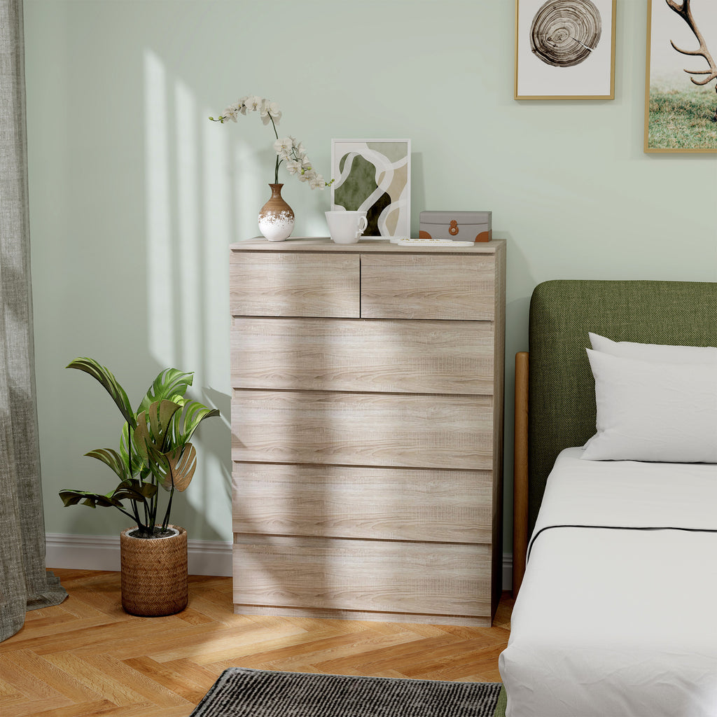 Commode 6 tiroirs meuble de rangement sans poignées design minimaliste 80 x 39 x 115 cm bois naturel-6