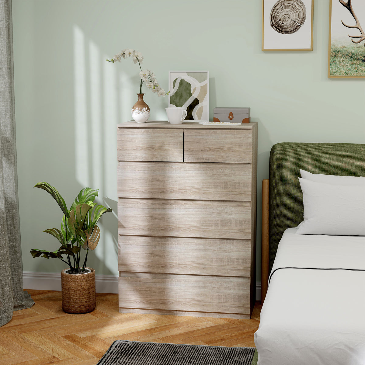 Commode 6 tiroirs meuble de rangement sans poignées design minimaliste 80 x 39 x 115 cm bois naturel-6