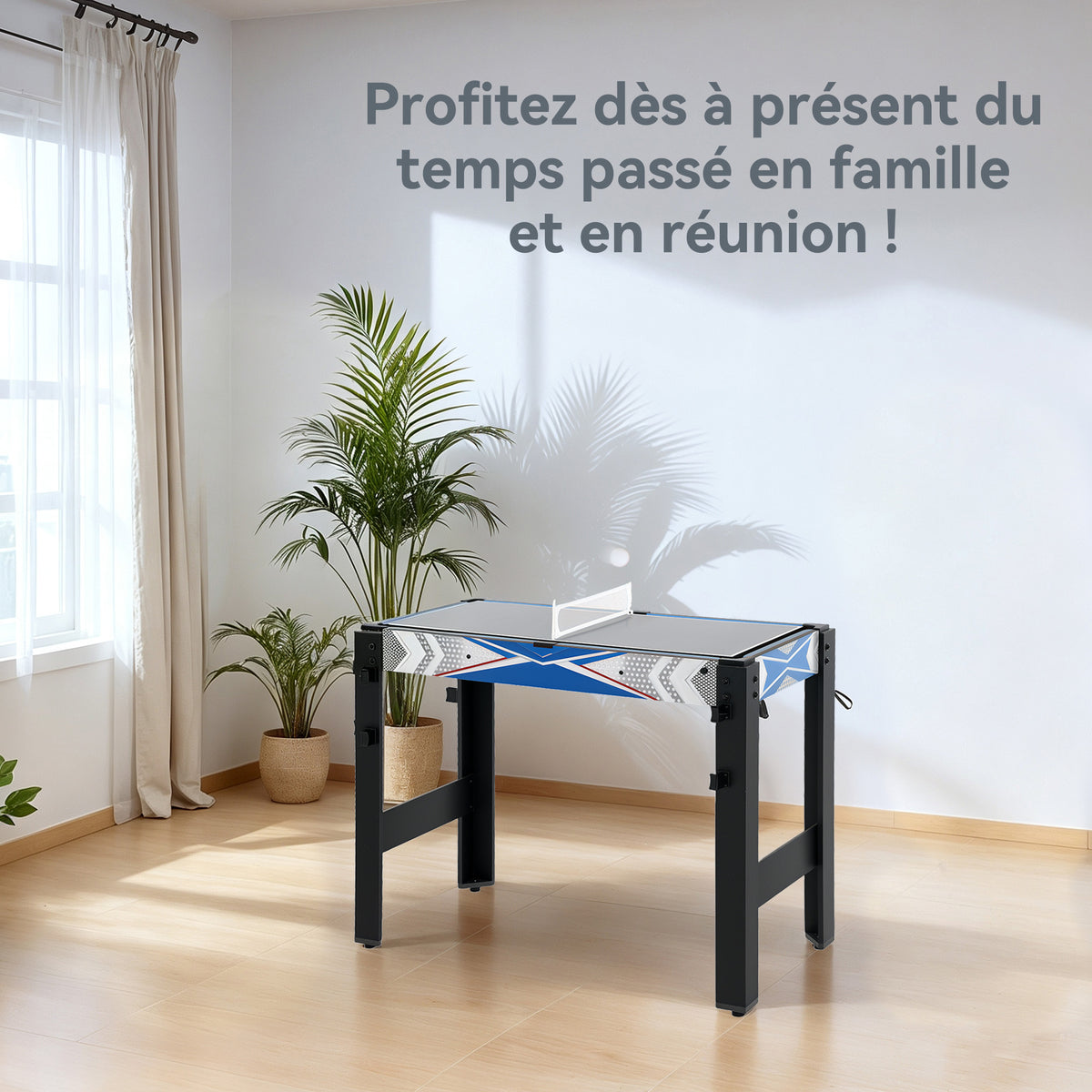 Mini Table de jeux multifonctions 5 en 1, Billard, ping-pong, jeu de palets, mini basket, tir à l'arc, bleu-5