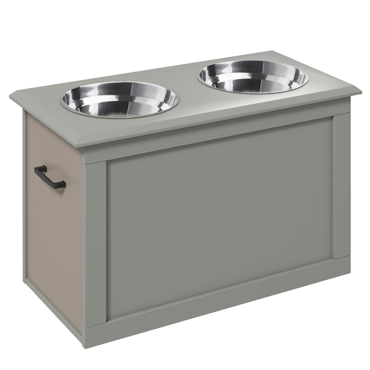 Gamelles chiens surélevées gamelle double chien chat Porte-gamelles surélevé dim. 60L x 30l x 41H cm 2 gamelles 2L poignées coffre bois gris-0