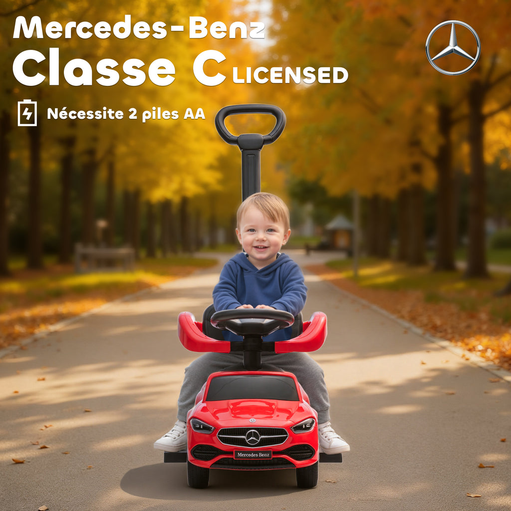 Porteur enfants Mercedes-Benz sous licence, porteur voiture à pousser avec poignée amovible, 91 x 40 x 83 cm, rouge-4