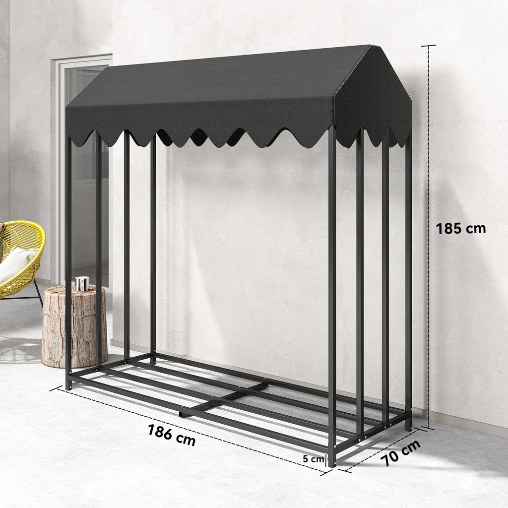 Range bûches extérieur, étagère à bûches avec housse de protection 600D Oxford capacité 1,9 m³, acier 186x70x185cm noir-2