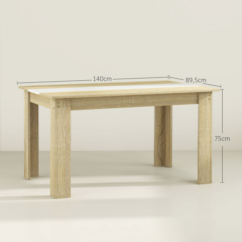 Table de salle à manger pour 6 personnes en bois aspect naturel et blanc, dim. 140L x 90l x 75H cm-2