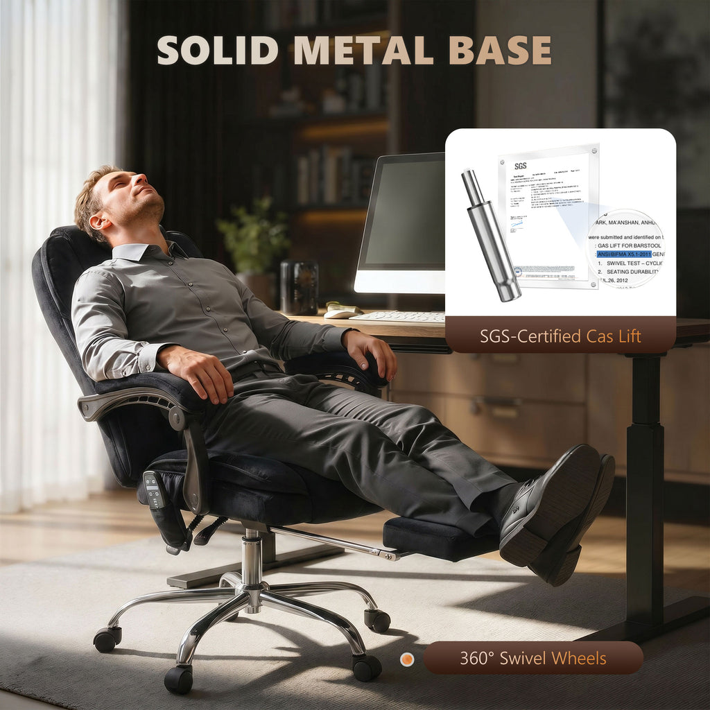 Fauteuil de bureau massant et chauffant hauteur réglable dossier inclinable télécommande repose-pieds rétractable noir-8
