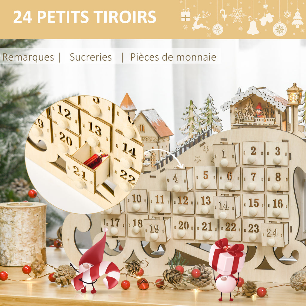 Calendrier avent bois Lumineux Frome traineau - 10 lumières Blanc Chaud - 24 tiroirs - décoration Lumineuse Noël-4