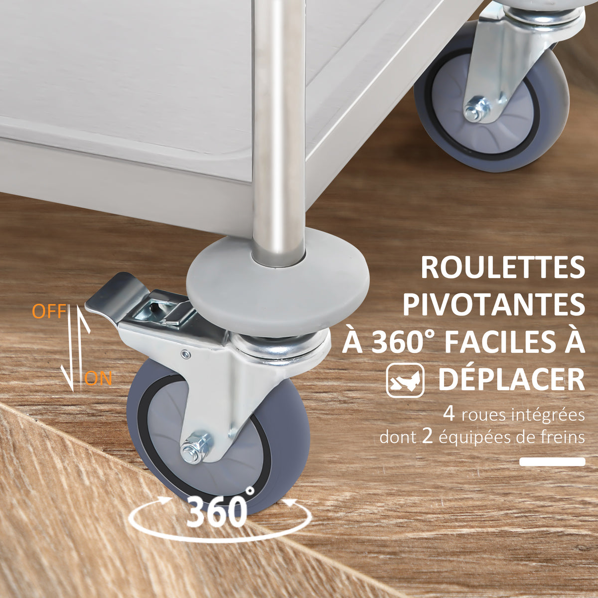 Chariot de service desserte de cuisine à roulettes 2 étagères 80L x 45l x 82H cm acier inox. chromé-4