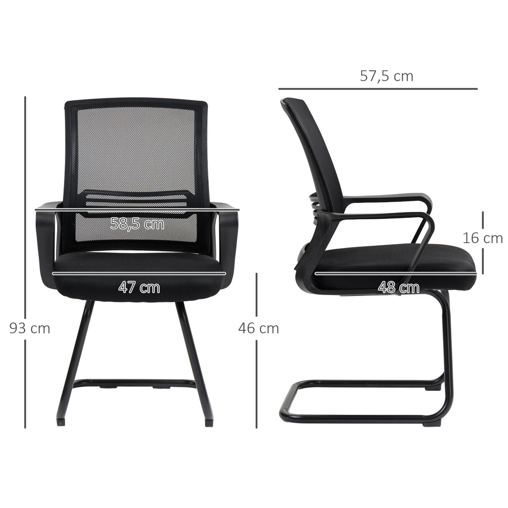 Chaise de bureau en maille sans roulettes, base en traîneau, pour salle de conférence, attente, réception, noir-2