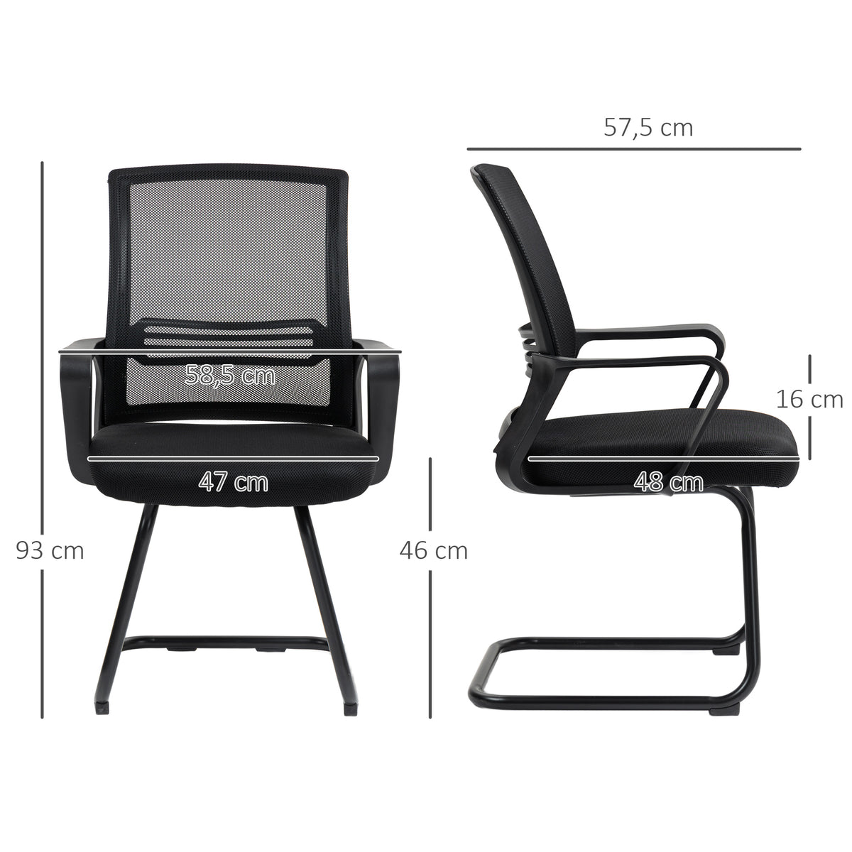 Chaise de bureau en maille sans roulettes, base en traîneau, pour salle de conférence, attente, réception, noir-2