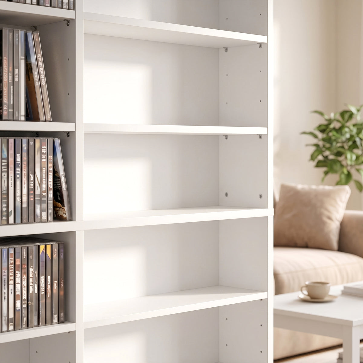 Meuble de rangement 1032 CDs / 594 DVDs, étagère multimédia, 24 compartiments et 18 étagères ajustables, blanc-8