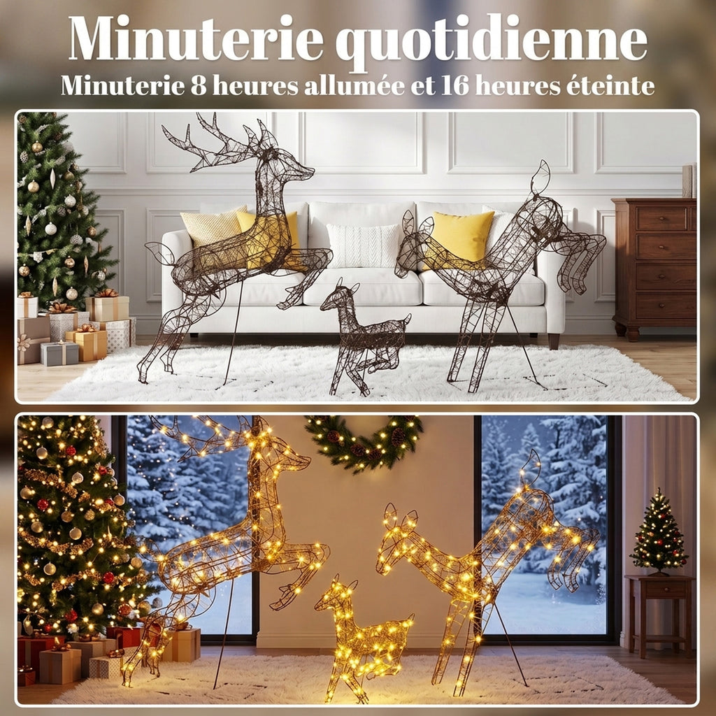 Lot de 3 Rennes Lumineux Noël Extérieur 120 cm, Cerf Lumineux Noël avec 200 LED Blanc Chaud, 8 Modes et Minuterie-5