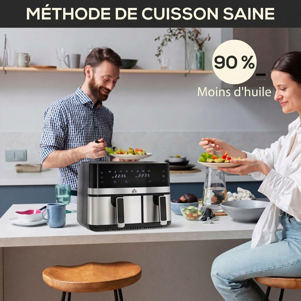 Friteuse à air sans huile, Air Fryer, double compartiment 8,5 L, 2700 W - 8 programmes, température réglable, minuterie-5