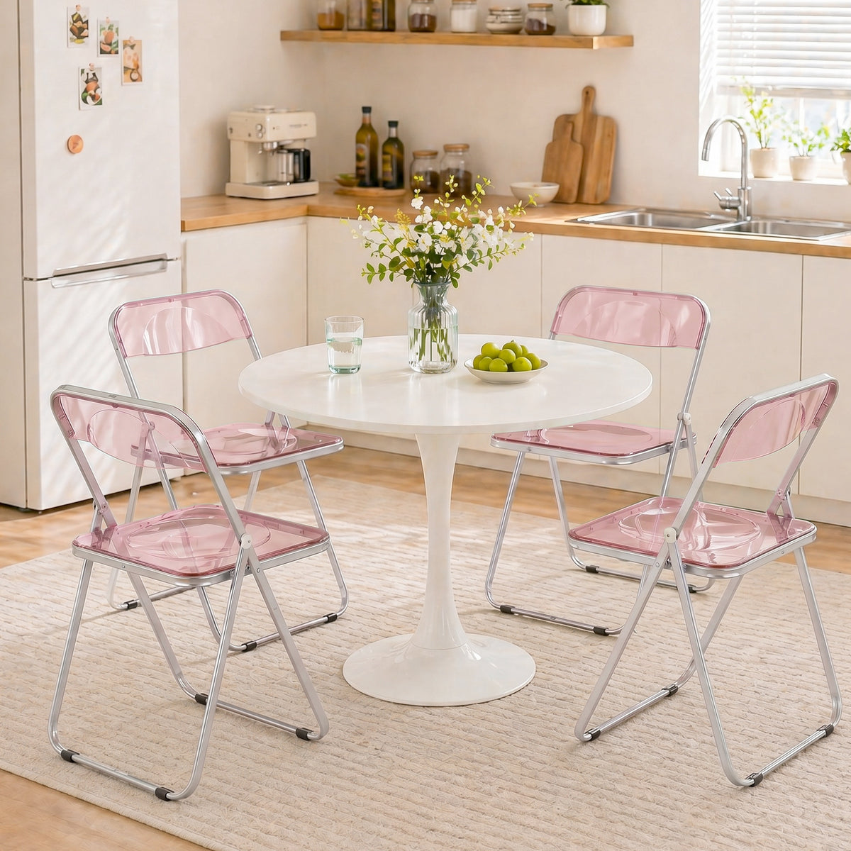 Lot de 4 chaises pliantes en acrylique et acier, chaises pliantes portables pour maison, salle à manger, roses-1