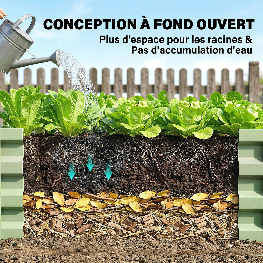 Carré Potager de Jardin Rectangulaire, Tôle d'Acier Ondulée, 120 x 60 x 30,5 cm, Vert-4