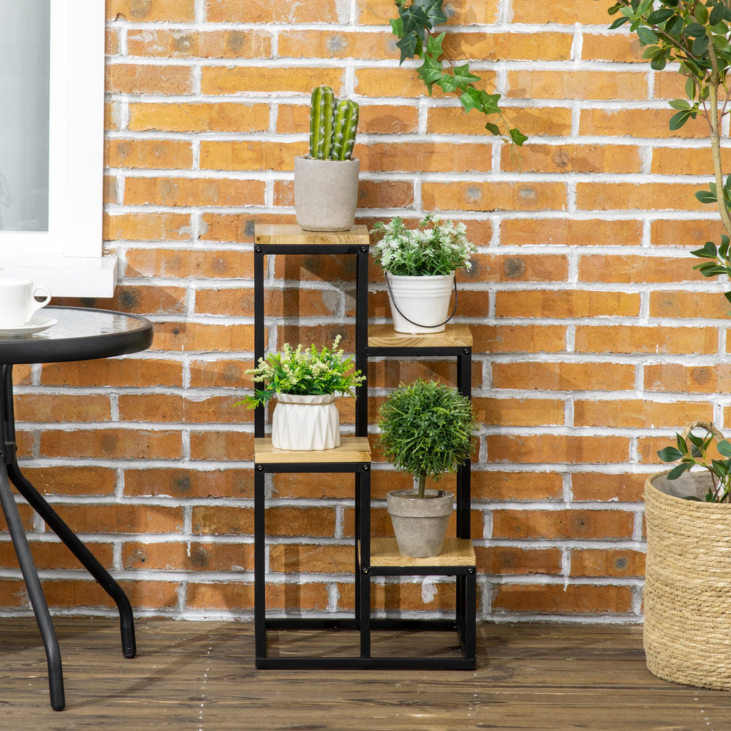 Étagère à plantes étagère à fleurs en métal et bois 4 niveaux de différentes hauteurs style industriel 34 x 34 x 66 cm-6