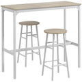 Ensemble table haute de bar + 2 tabourets structure en acier plateau aspect bois naturel 2 personnes blanc-0