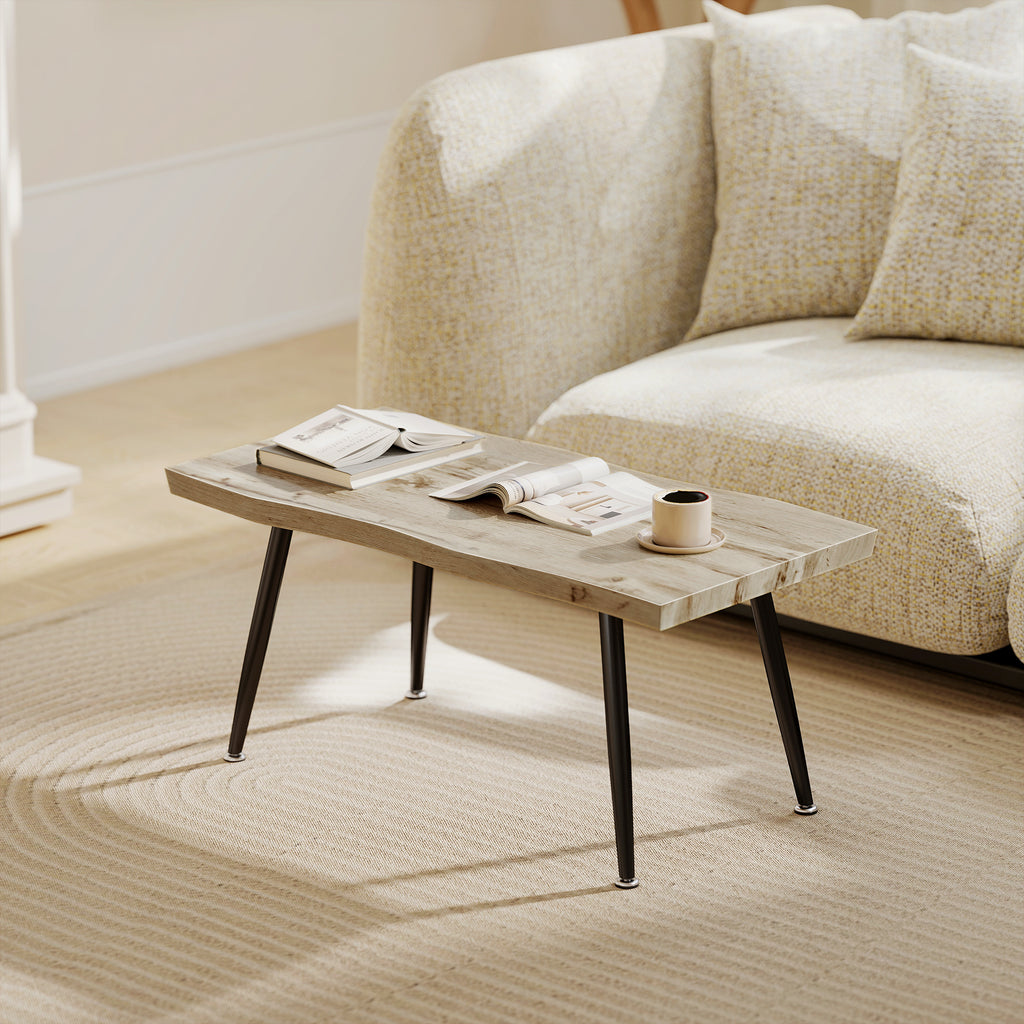 Table basse, table d'appoint moderne avec pieds en acier et plateau épais de 4 cm, 100 x 50 x 45 cm, chêne et noir-9