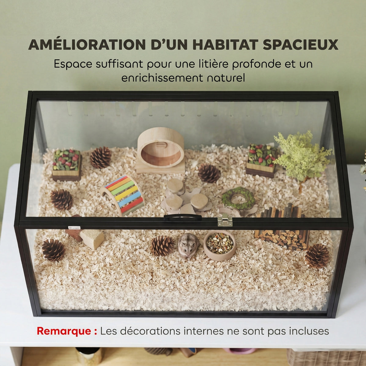 Cage pour Hamster Habitat Rongeurs Transparent de Vue Panoramique 360° Anti-Mordillage 105x51x51cm Noir-3
