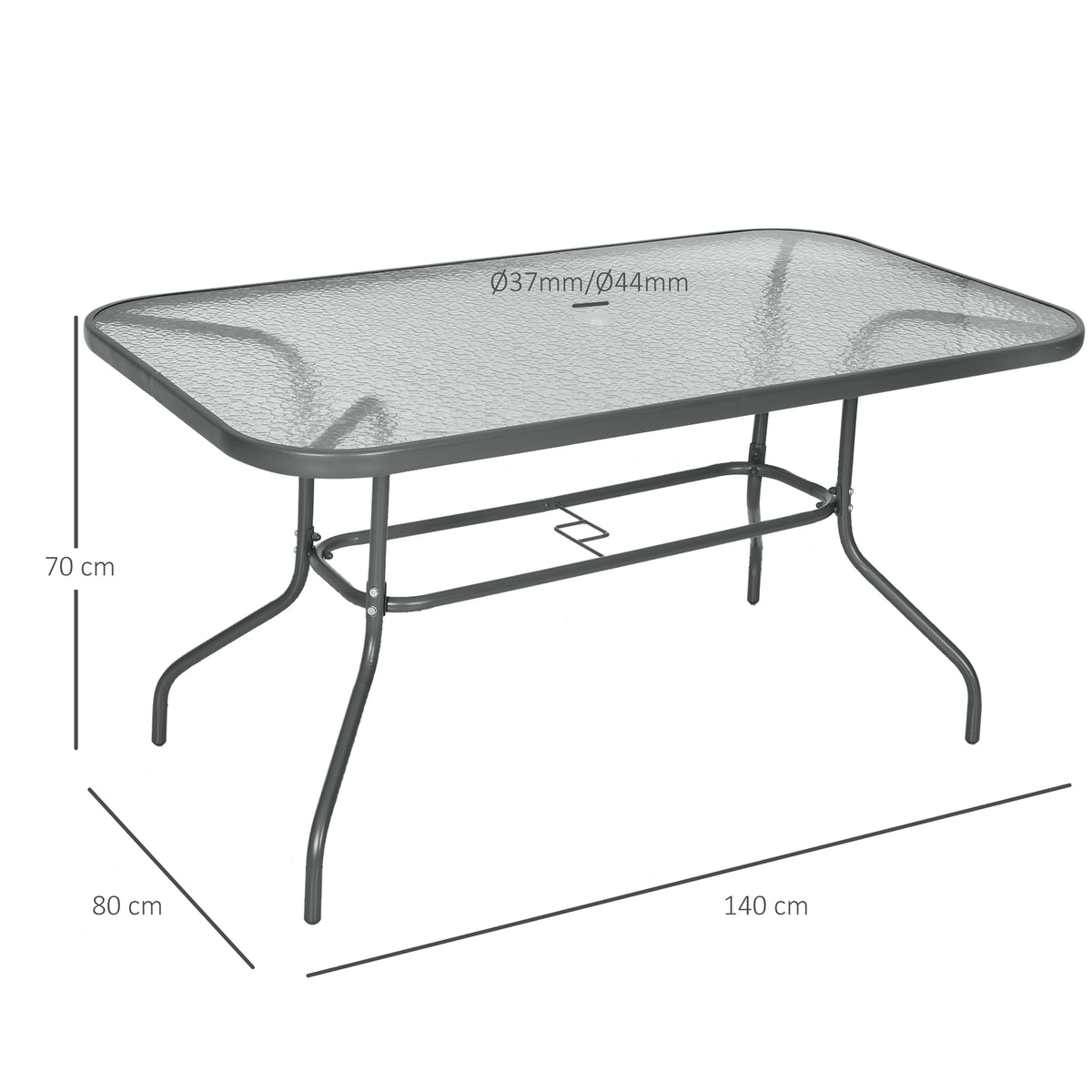 Table de Jardin rectangulaire dim. 140L X 80l x 70H cm métal époxy Gris Plateau Verre trempé-2
