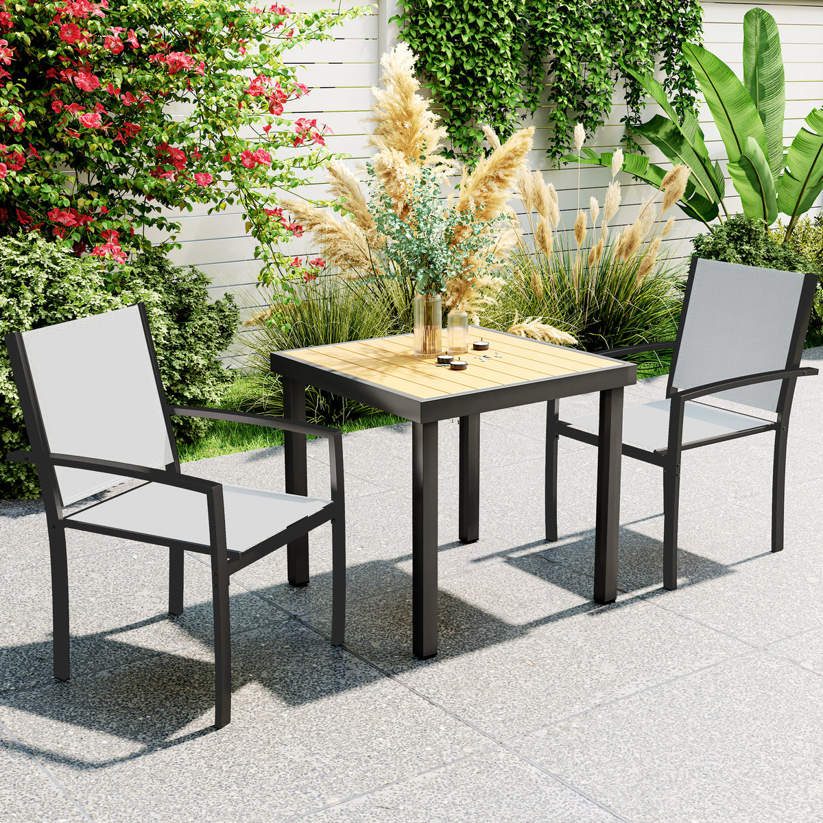 Lot de 2 chaises de jardin chaises empilables d'extérieur avec accoudoirs, cadre en acier 60 x 65 x 85 cm gris clair-1