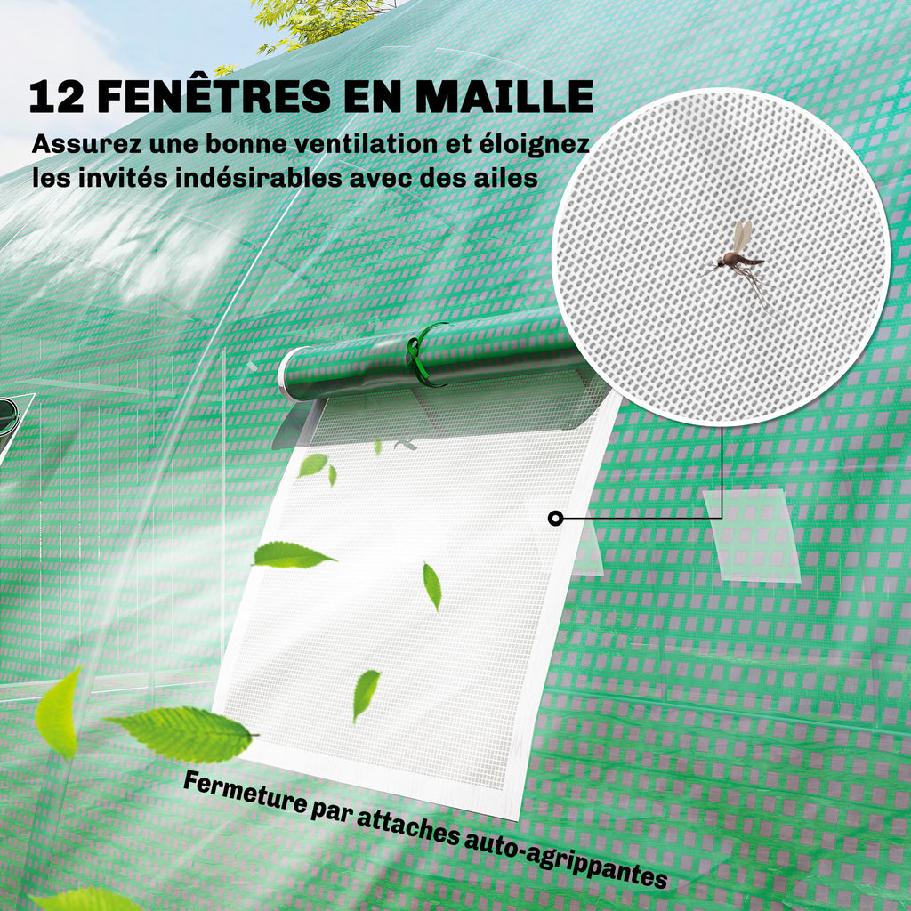 Serre Tunnel de Jardin Serre Maraîchère Acier Galvanisé Ø25mm et Structure Renforcée 395x595x199cm Vert-7