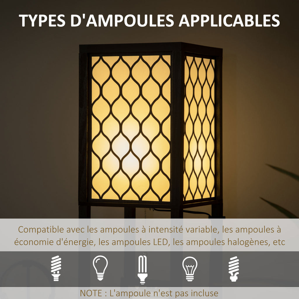 Lampadaire étagère 2 lampes 2 étagères 4 niveaux MDF noir motif nid d'abeille 26 x 26 x 156 cm noir-6
