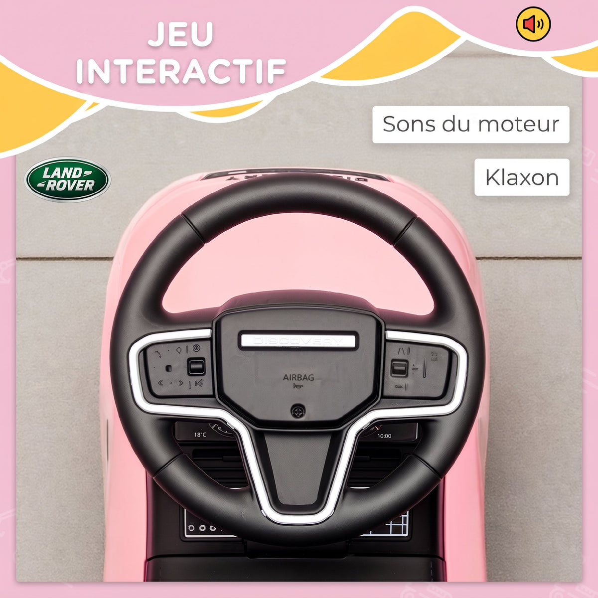 Porteur enfants voiture sous licence Land Rover, véhicule à pousser, klaxon, sons de moteur, rangement sous siège, rose-4