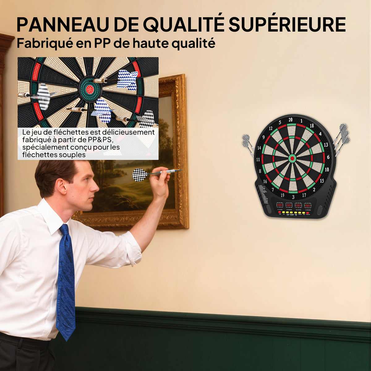 Cible de Fléchettes Électronique Professionnel 27 jeux 243 variations - Fléchettes pour 1 à 16 joueurs, 6 fléchettes et 24 pointes souples, convient pour les fêtes et les soirées de jeu-4