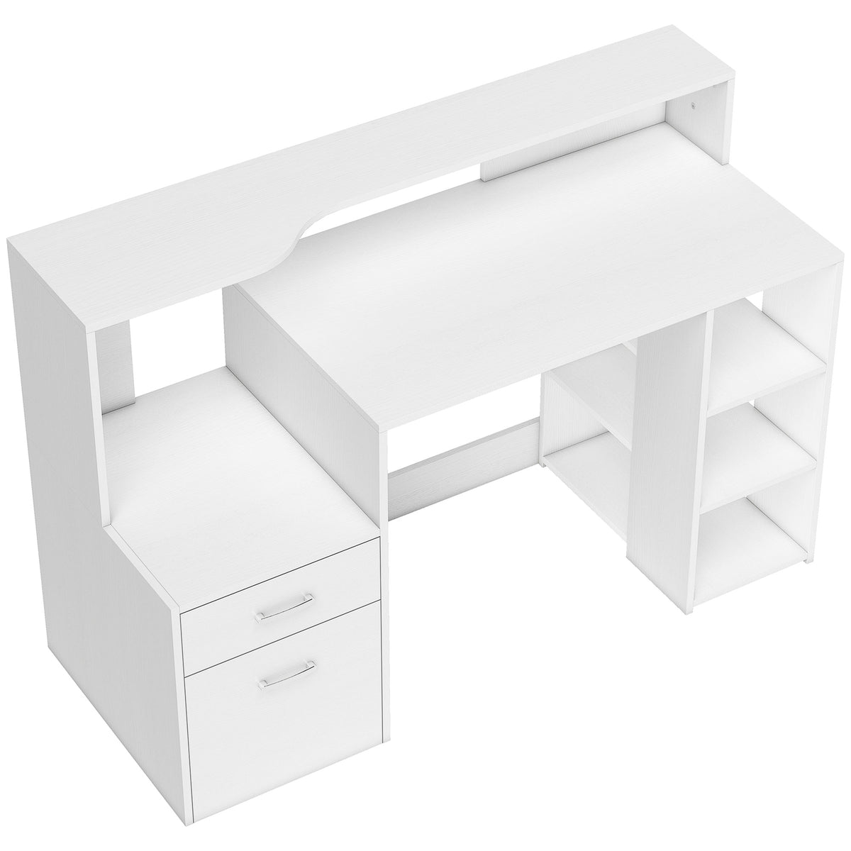 Bureau informatique, bureau avec rangement, 2 tiroirs, étagères ouvertes et tablette d'imprimante, 137x55x92cm, blanc-0