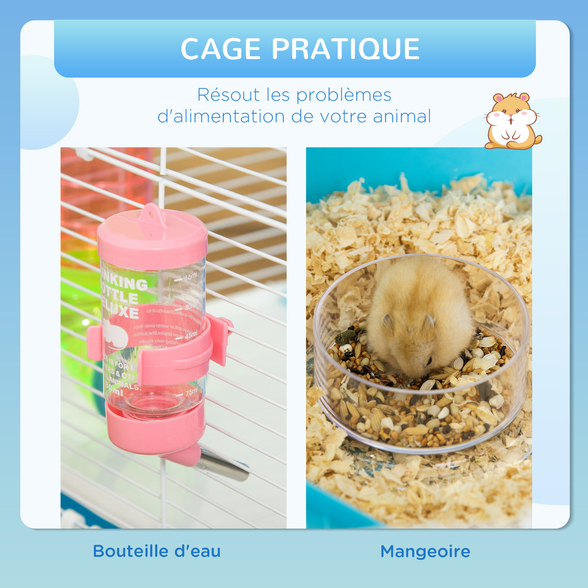 Grande cage pour hamsters cage pour rongeur 5 niveaux avec tunnels abreuvoir roue maisonnette échelles dim. 59L x 36l x 69H cm-4