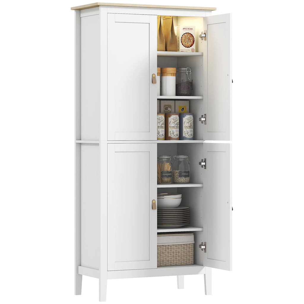 Buffet cuisine, meuble cuisine rangement haut avec LED réglable et détecteur de mouvement, 80 x 40 x 176,5 cm, blanc-0