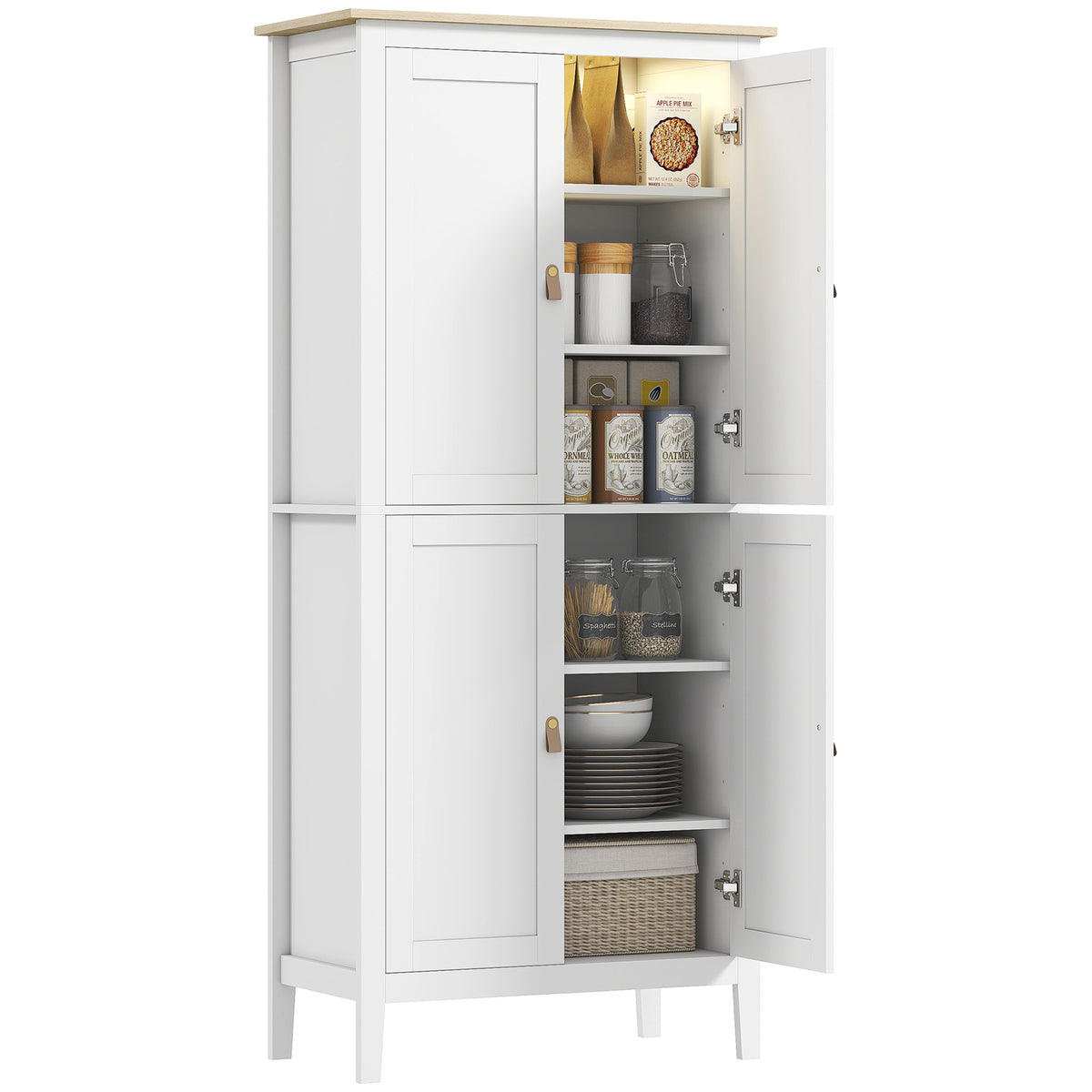 Buffet cuisine, meuble cuisine rangement haut avec LED réglable et détecteur de mouvement, 80 x 40 x 176,5 cm, blanc-0