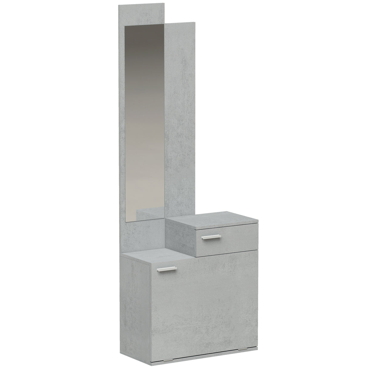 Ensemble meuble d'entrée avec meuble à chaussures abattant, vestiaire avec miroir, tiroir et plateau, gris-0