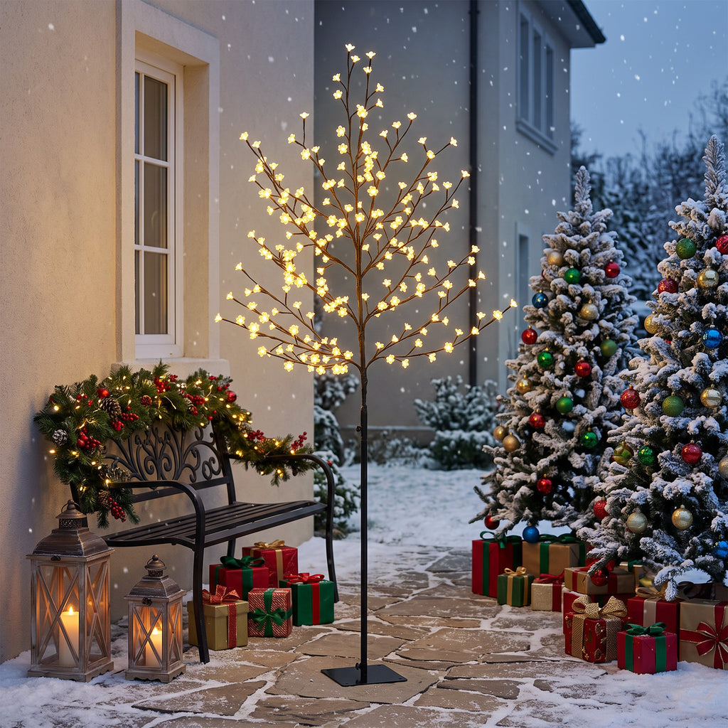 Arbre lumineux 180cm Cerisier Artificiel Lumineux  200 LED et 20 Branches Flexibles, Décoration Intérieure et Extérieure-8