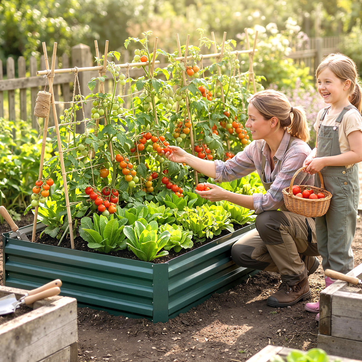 Carré Potager en Métal Modulable - Potager Surélevé 241x90,5x30cm en Acier Galvanisé - Jardinière Extérieur Anti-Rouille pour Légumes et Fleurs, Vert Foncé-1