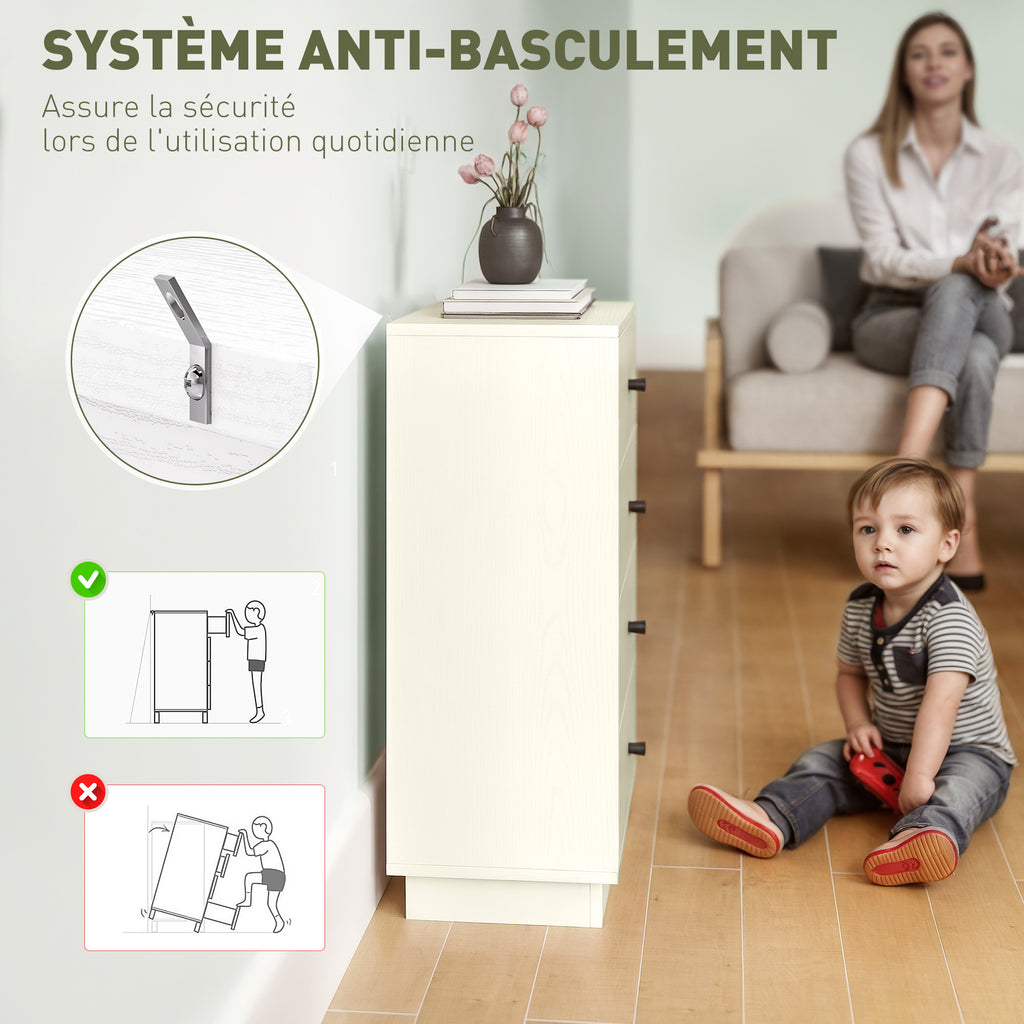 Commode 4 tiroirs moderne, meuble de rangement pour chambre à coucher, salon, entrée, 47 x 29 x 75 cm, crème-4