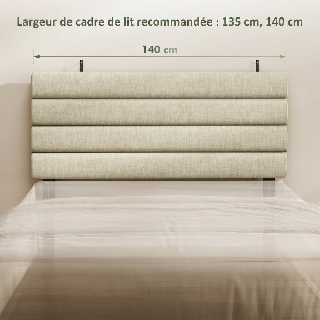 Tête de Lit Capitonnée, Hauteur Ajustable en 3 Niveaux avec Pieds en Métal pour Chambre, 140 x 10 x 106/116/126 cm Beige-3