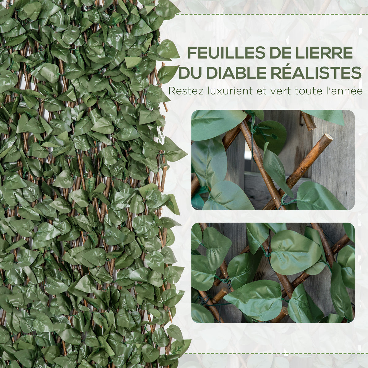 Lot de 4 Haies Artificielles de Lierre Extensible, Feuilles Murale Brise-vue en Polyester Osier, 200 x 100 cm, Vert-3