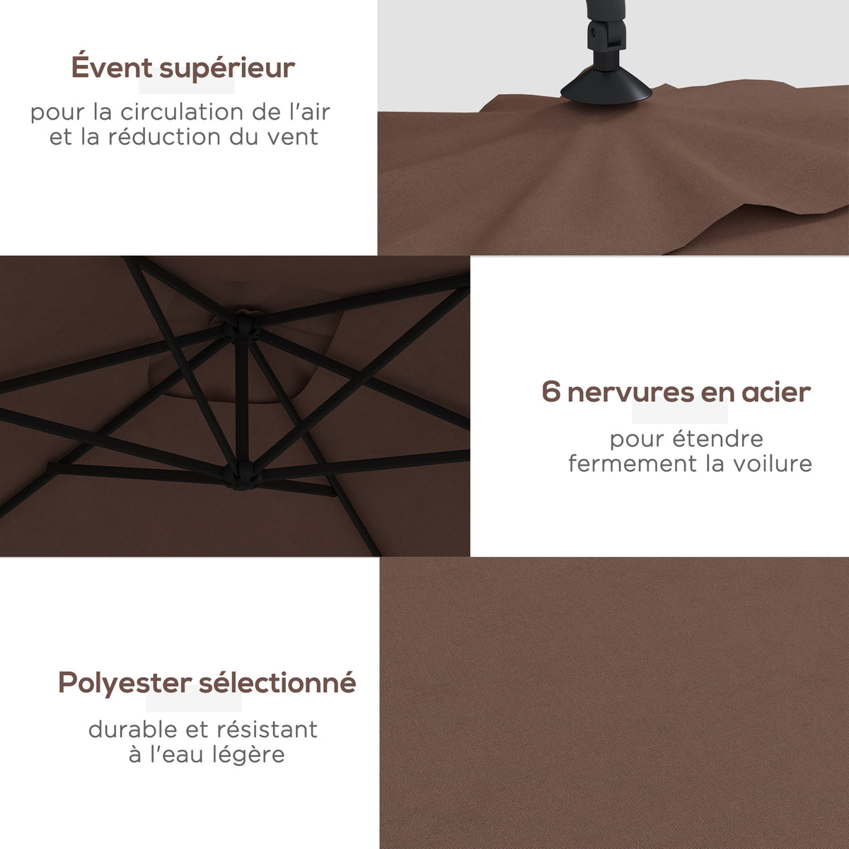 Parasol déporté parasol rectangulaire extérieur manivelle et 6 baleines acier protection UV dim. 294L x 193l x 250H cm-4